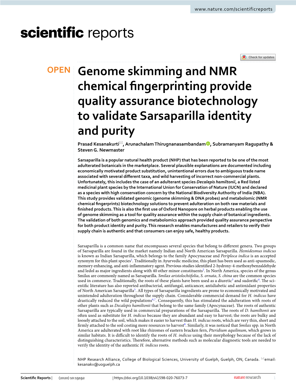 Genome Skimming and NMR Chemical Fingerprinting Provide Quality
