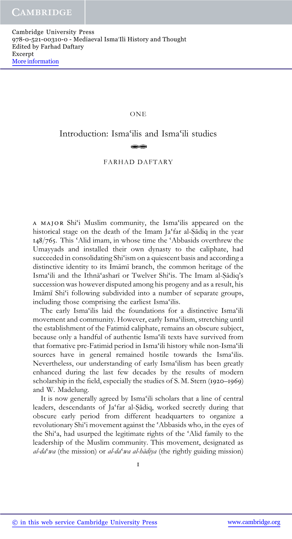 Introduction: Ismailis and Ismaili Studies