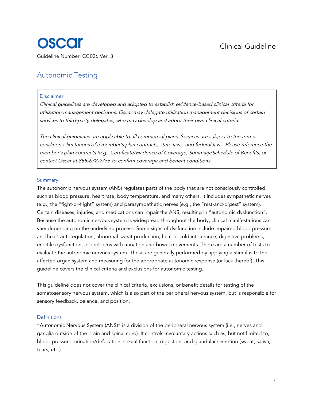 ​Clinical Guideline Autonomic Testing