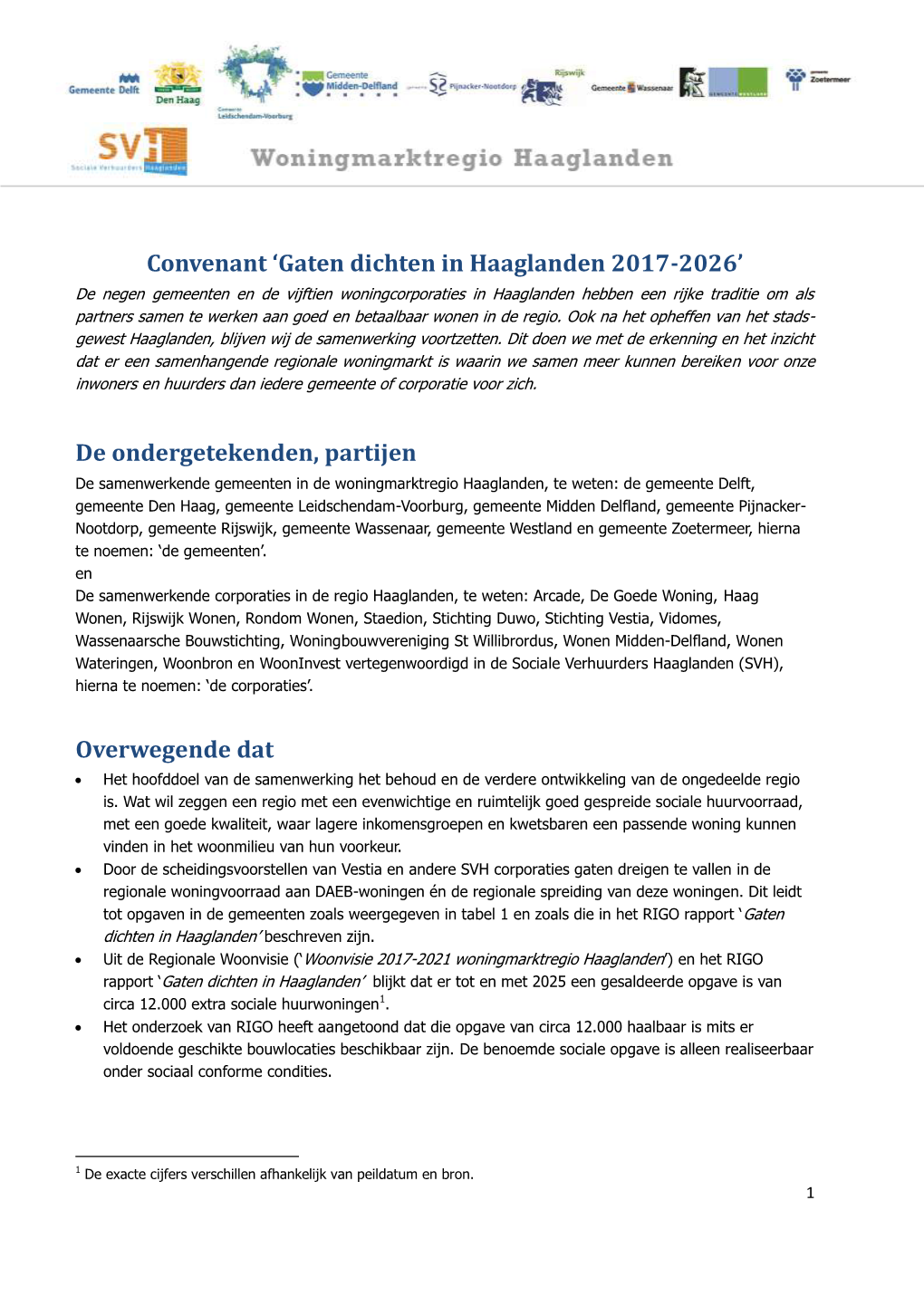 Convenant 'Gaten Dichten in Haaglanden 2017-2026'