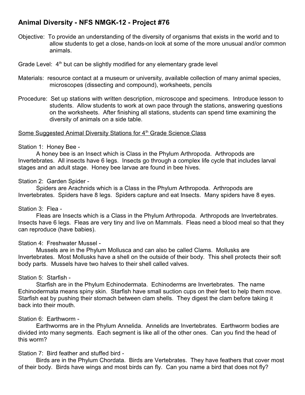 Animal Diversity Stations For Mr