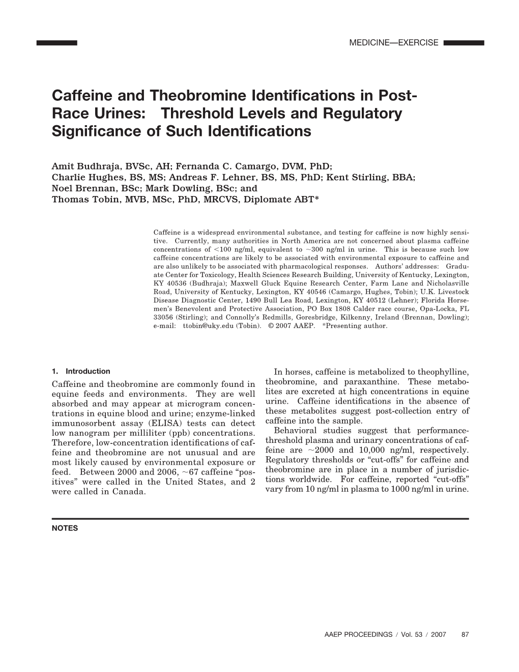 Caffeine and Theobromine Identifications in Post