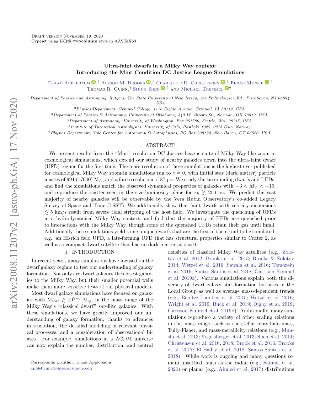 Arxiv:2008.11207V2 [Astro-Ph.GA] 17 Nov 2020 Milky Way’S “Classical Dwarf” Satellite Galaxies