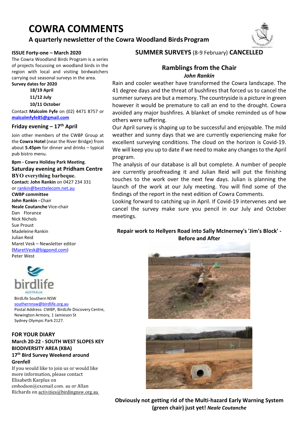 COWRA COMMENTS a Quarterly Newsletter of the Cowra Woodland Birds Program