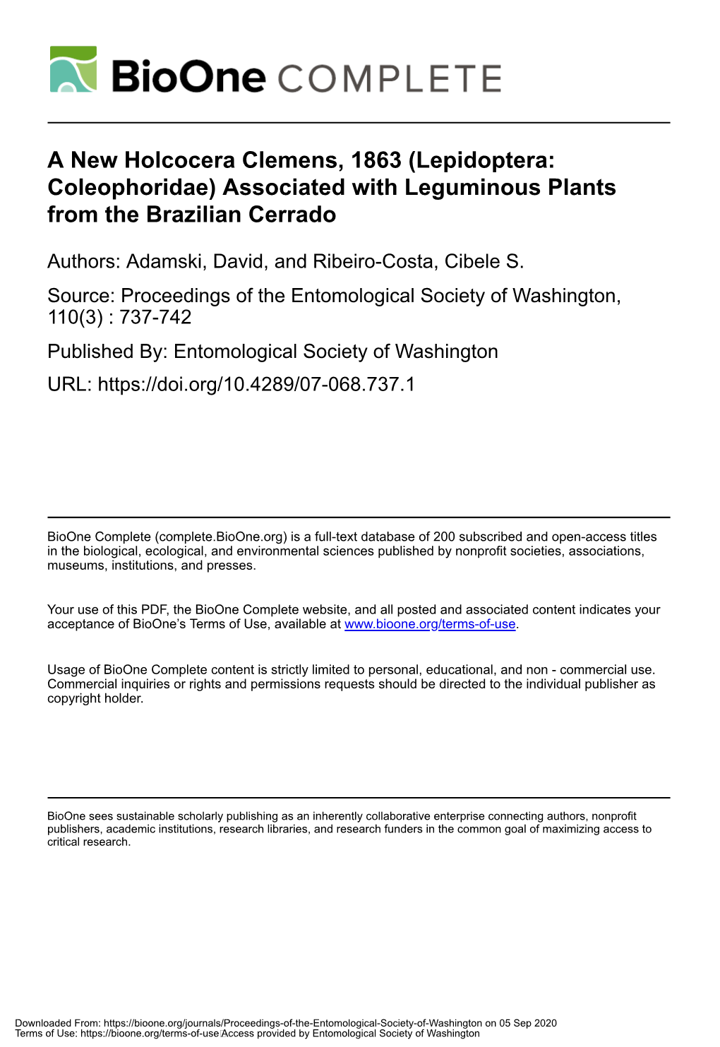 A New Holcocera Clemens, 1863 (Lepidoptera: Coleophoridae) Associated with Leguminous Plants from the Brazilian Cerrado