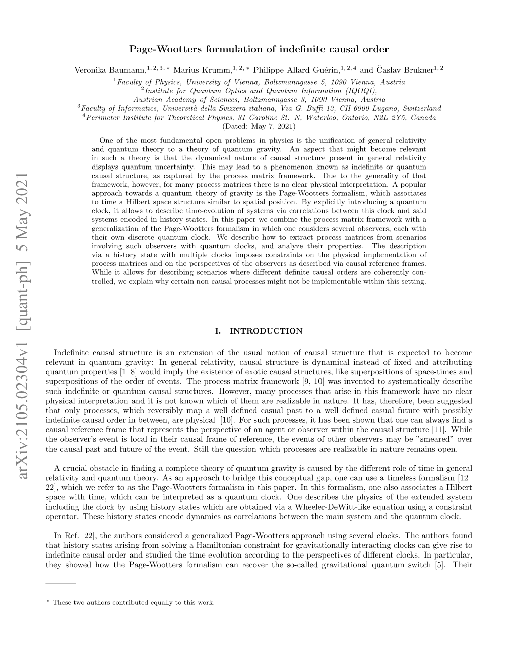 Arxiv:2105.02304V1 [Quant-Ph] 5 May 2021 Relativity and Quantum Theory