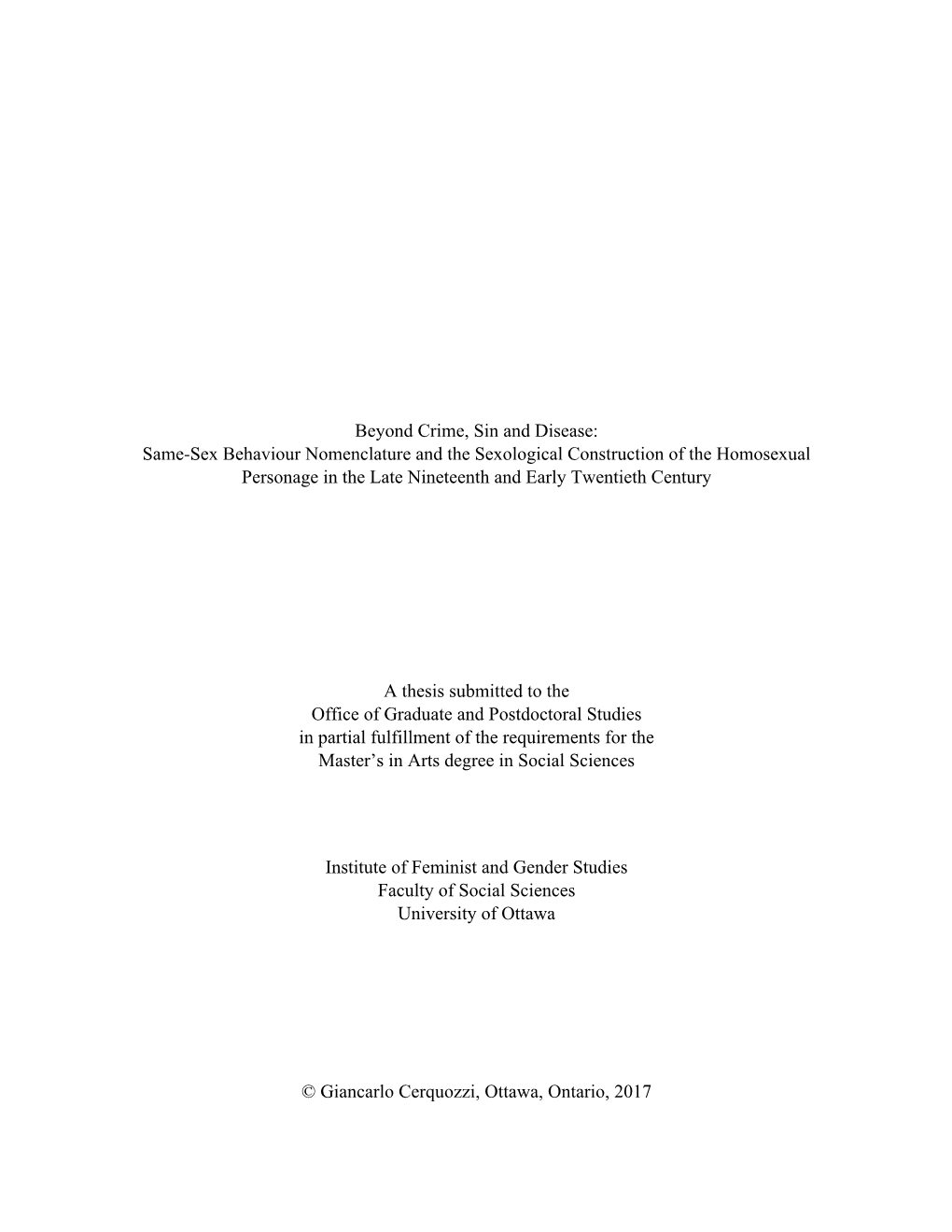 Same-Sex Behaviour Nomenclature and the Sexological Construction of the Homosexual Personage in the Late Nineteenth and Early Twentieth Century