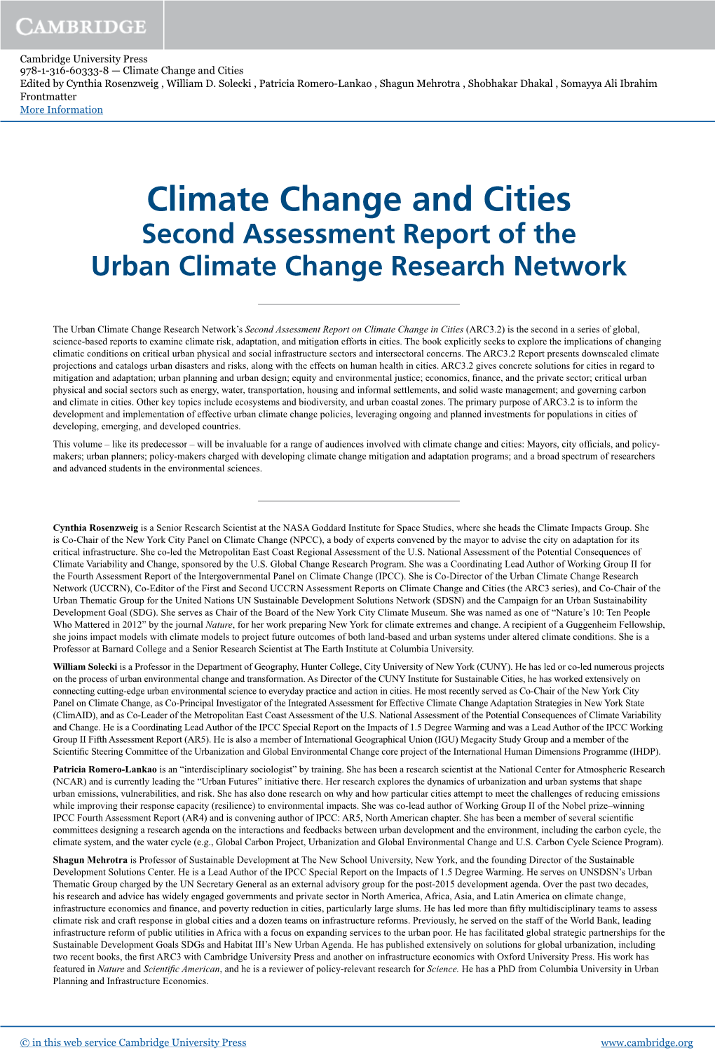 Climate Change and Cities Edited by Cynthia Rosenzweig , William D