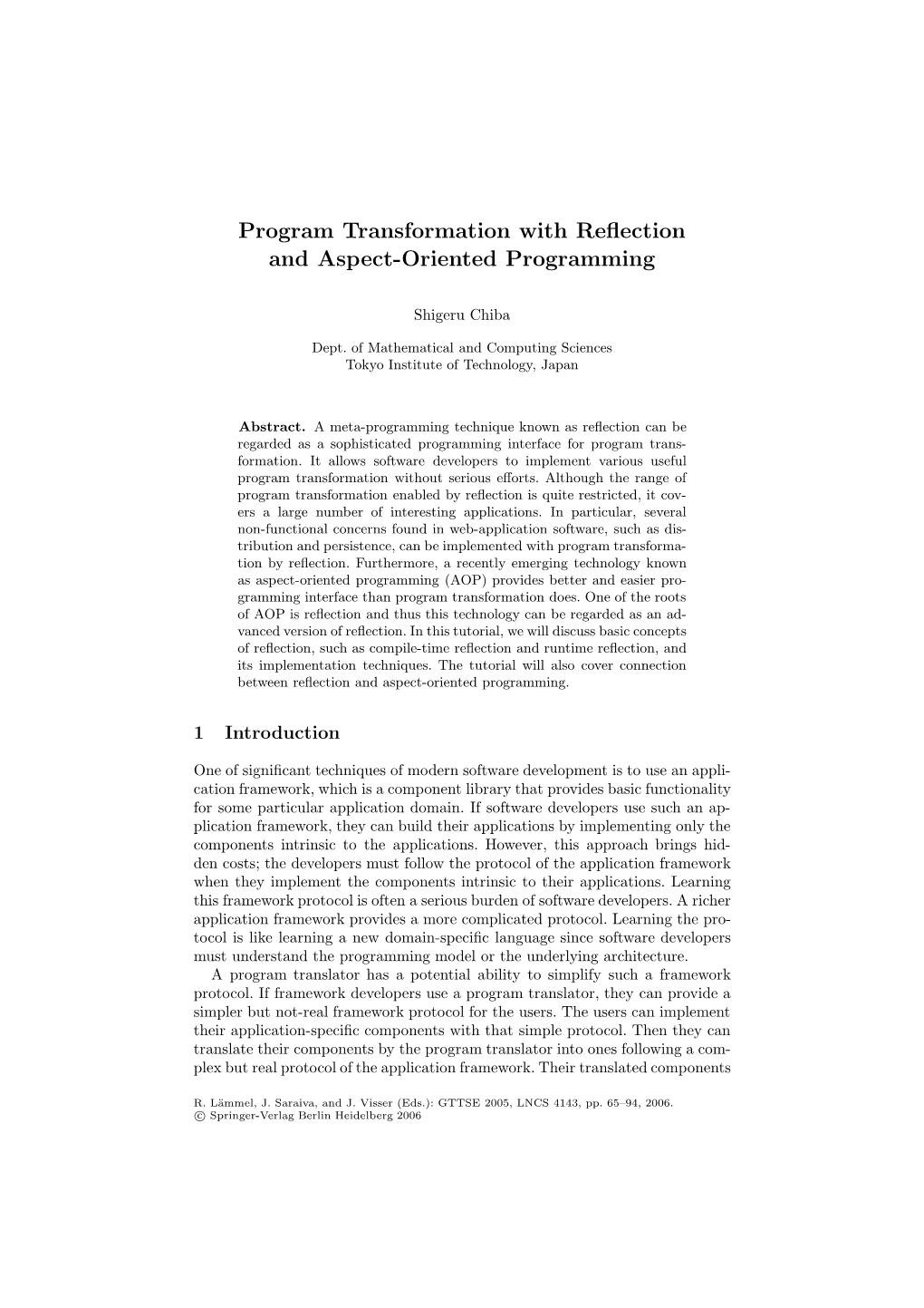 Program Transformation with Reflection and Aspect-Oriented