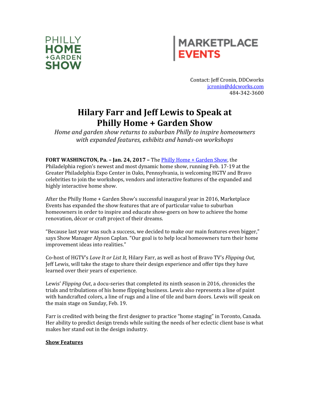 Hilary Farr and Jeff Lewis to Speak at Philly Home + Garden Show