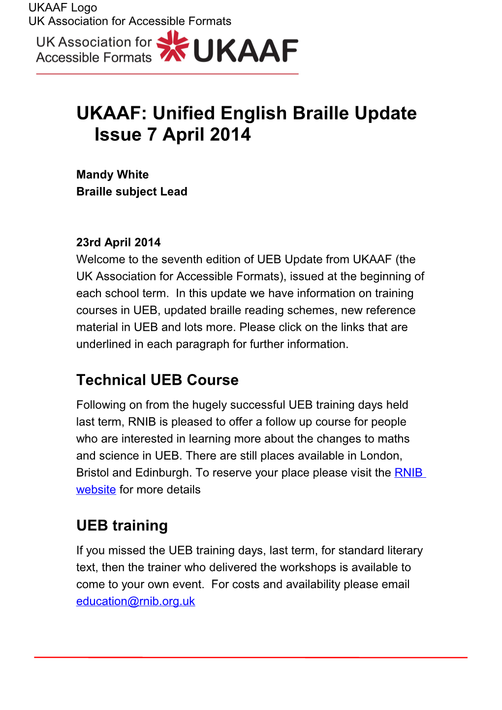 UKAAF: Title of Report