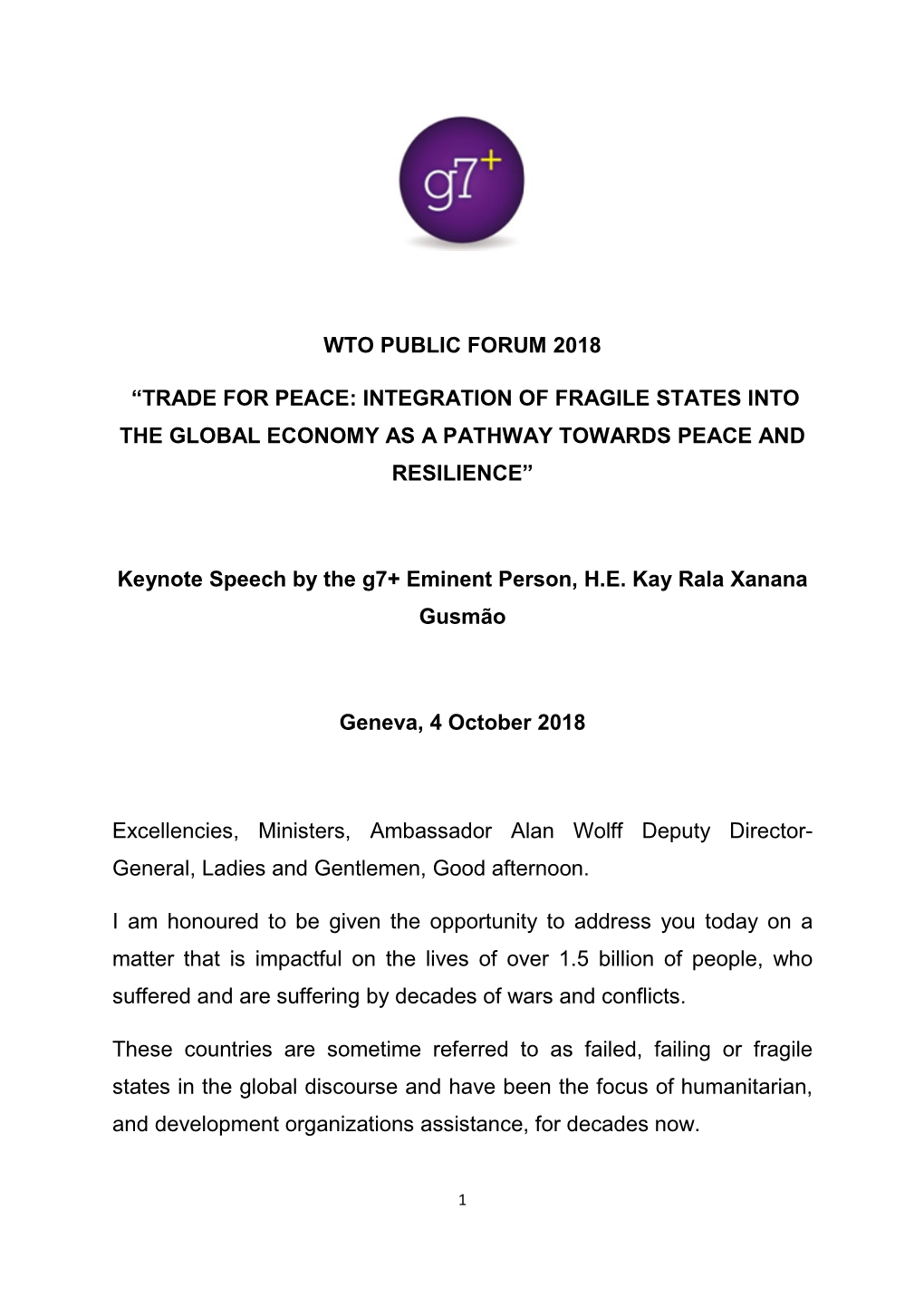 Trade for Peace: Integration of Fragile States Into the Global Economy As a Pathway Towards Peace and Resilience”