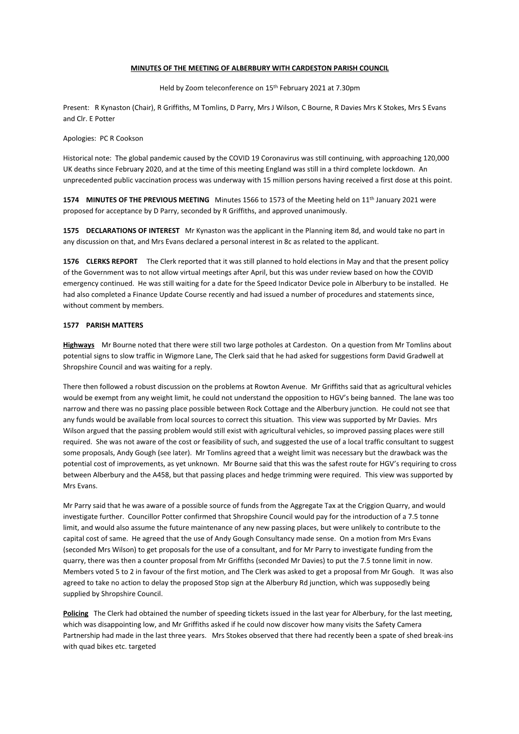 Minutes of the Meeting of Alberbury with Cardeston Parish Council