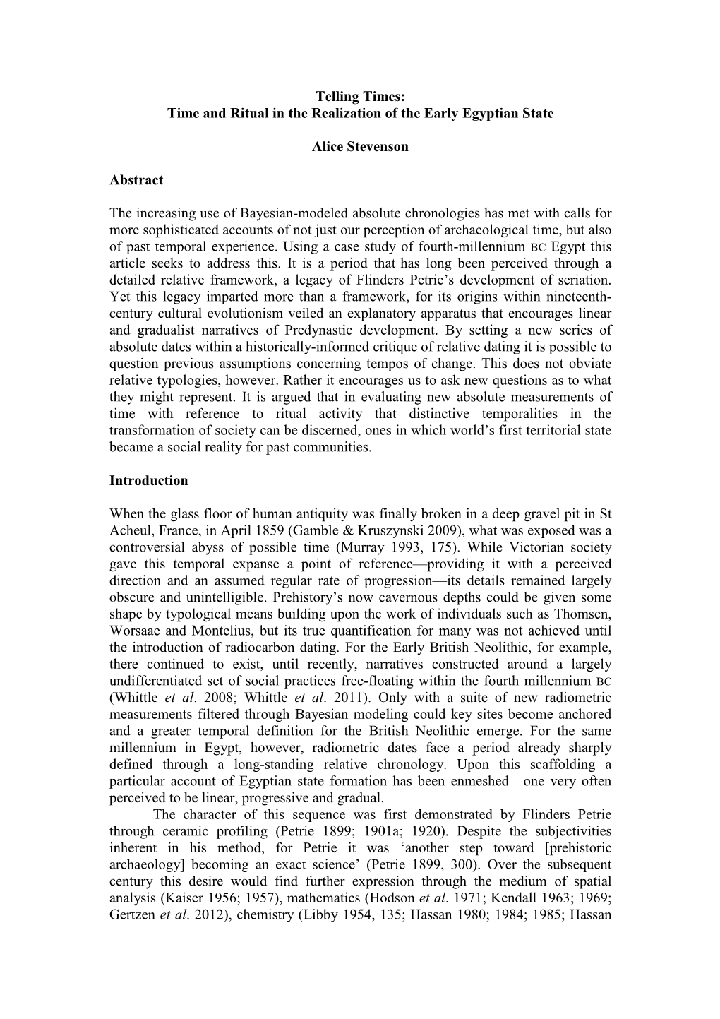 Telling Times: Time and Ritual in the Realization of the Early Egyptian State