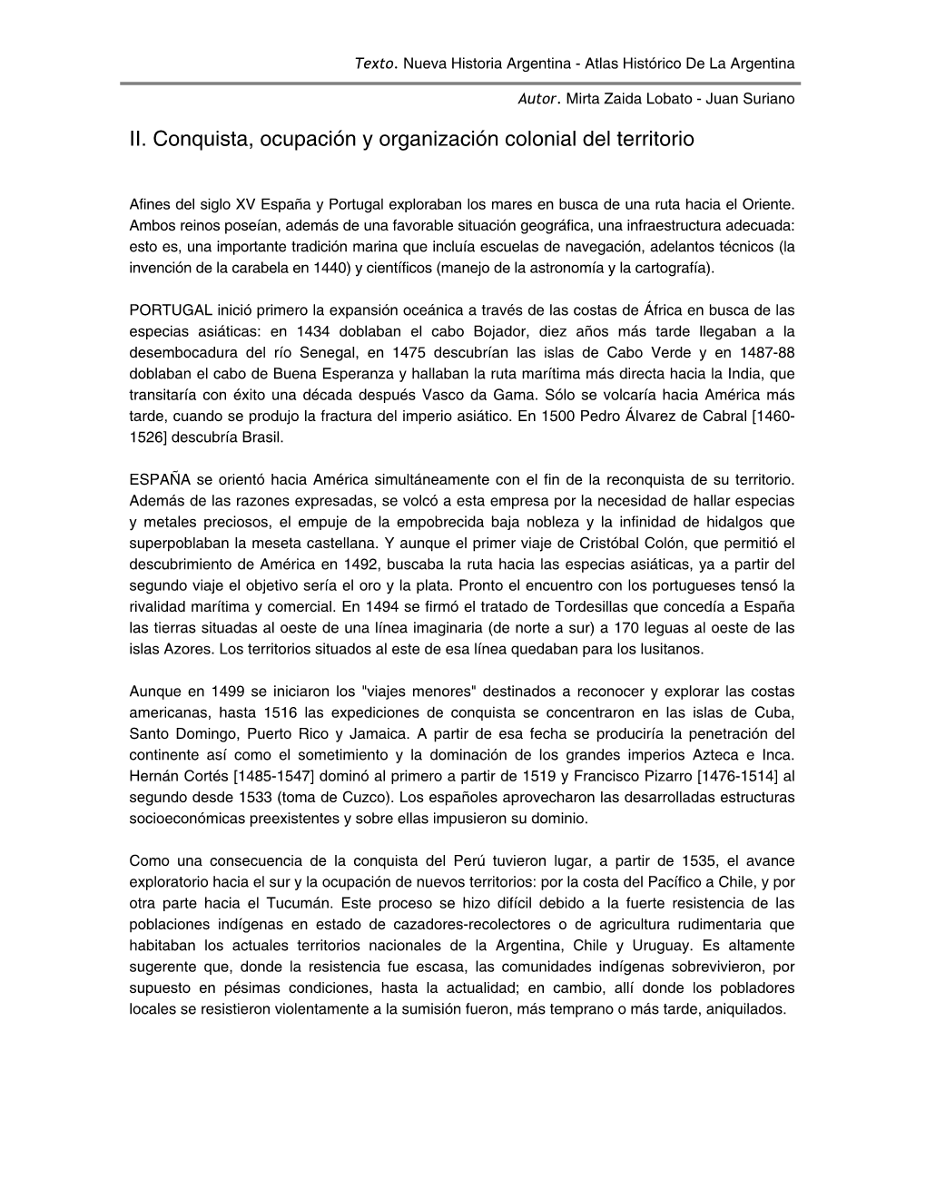 II. Conquista, Ocupación Y Organización Colonial Del Territorio