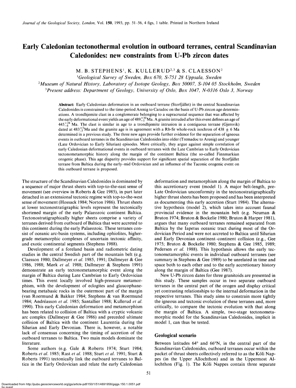 Early Caledonian Tectonothermal Evolution in Outboard Terranes, Central Scandinavian Caledonides: New Constraints from U-Pb Zircon Dates