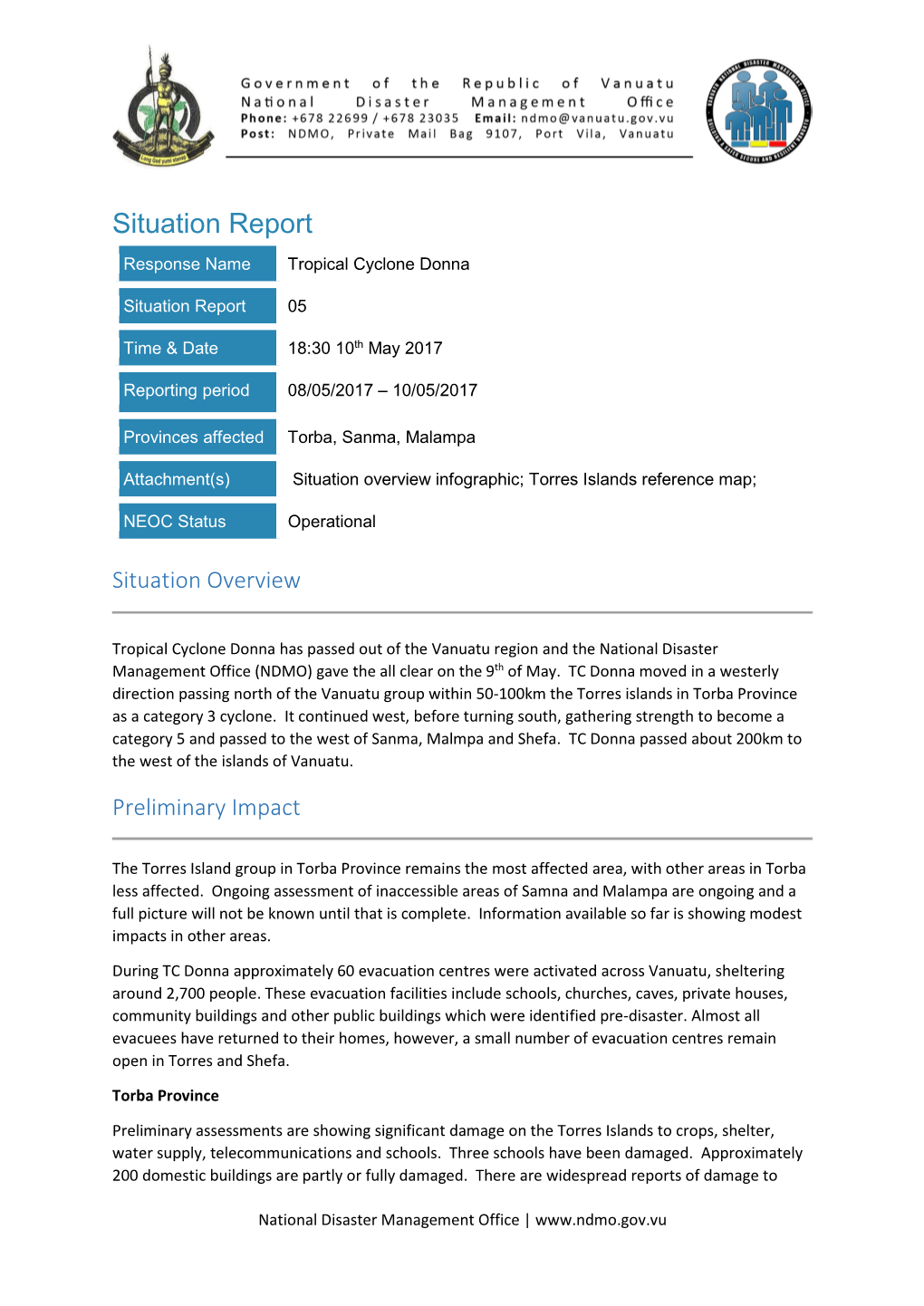 Situation Report Response Name Tropical Cyclone Donna