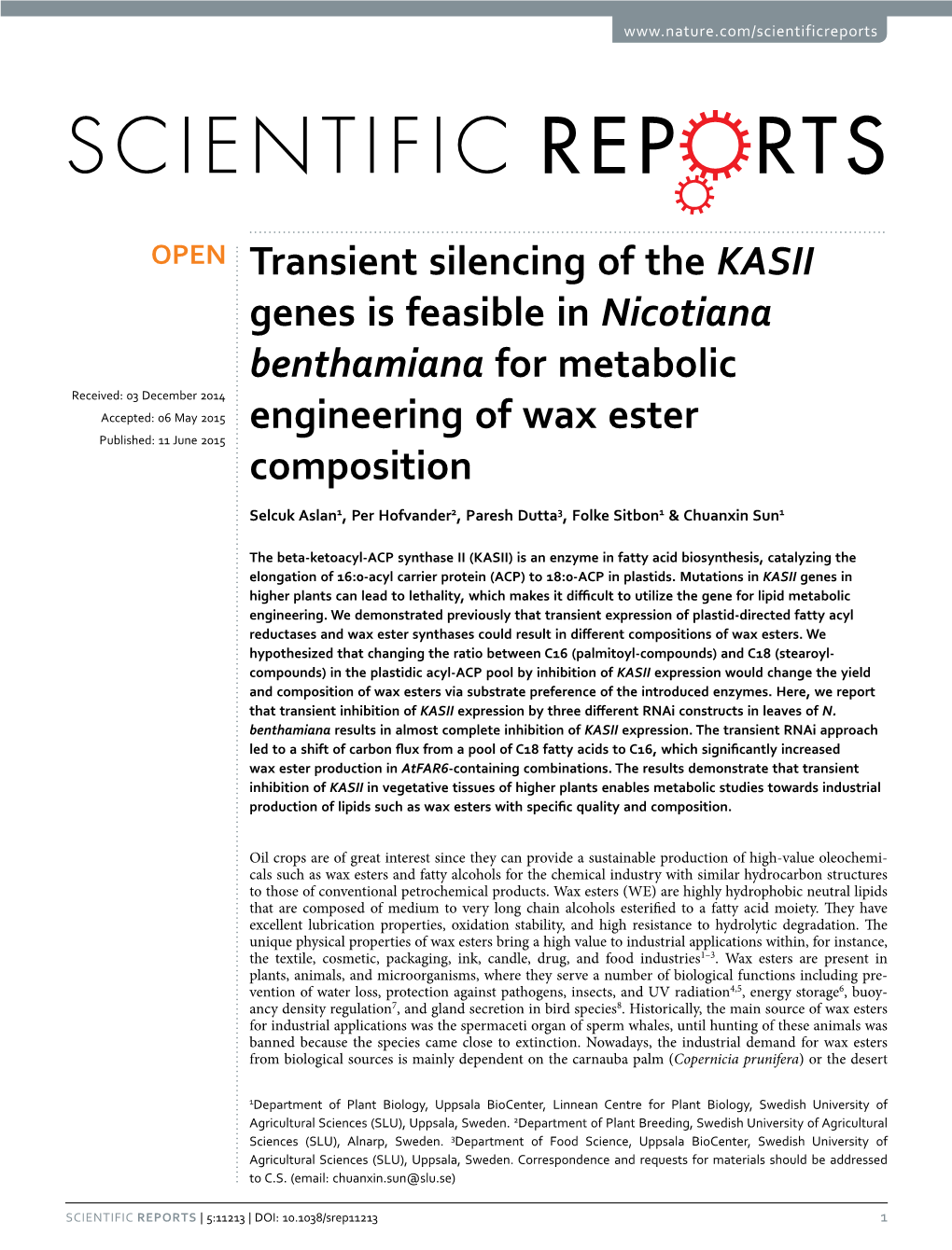 Transient Silencing of the KASII Genes Is Feasible in Nicotiana