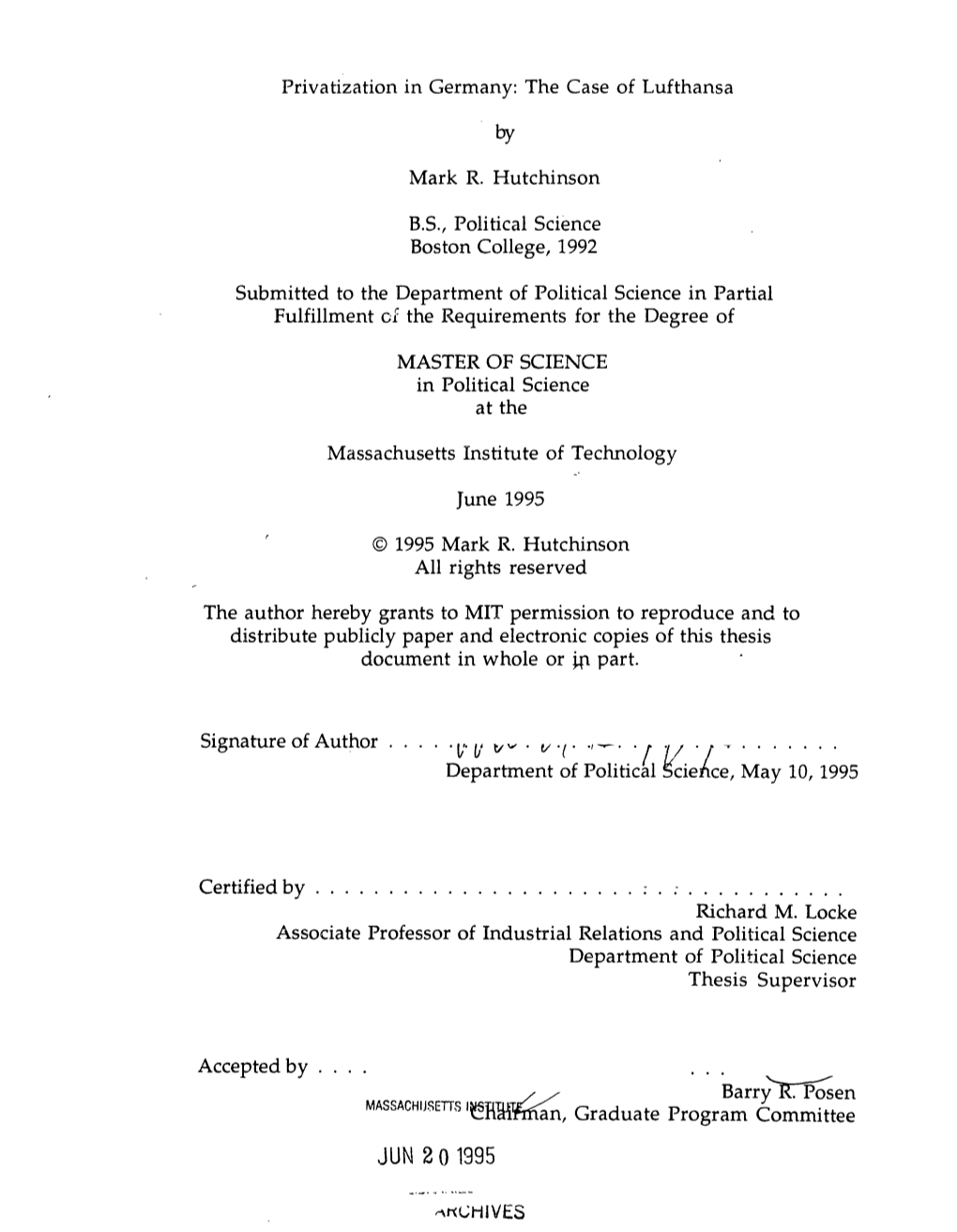 Thesis Supervisor Rtmaan, Graduate Program Committee