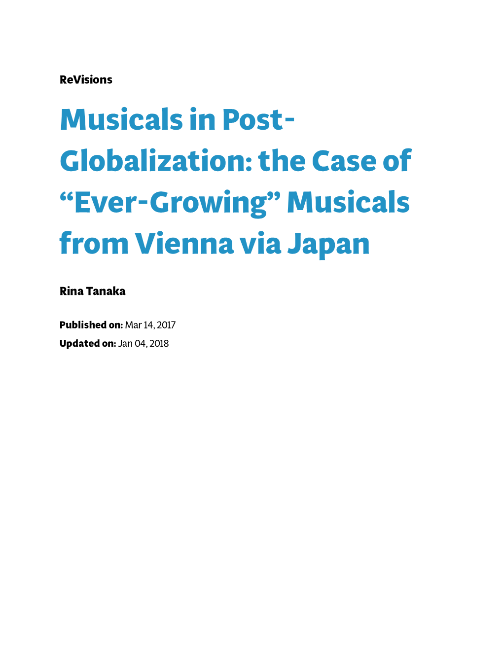 Musicals in Post-Globalization: the Case of “Ever-Growing” Musicals from Vienna Via Japan