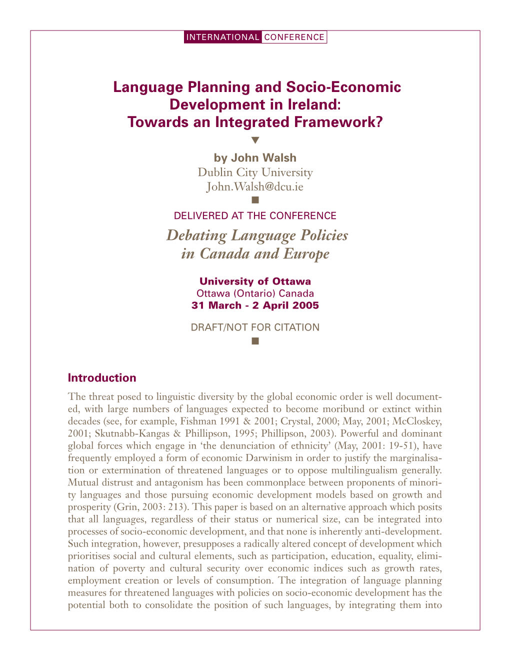 Language Planning and Socio-Economic Development In