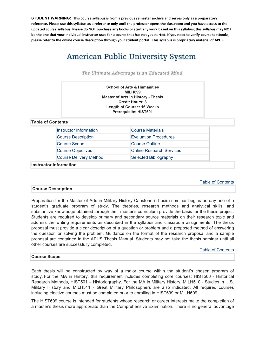 Table of Contents Instructor Information Course Materials