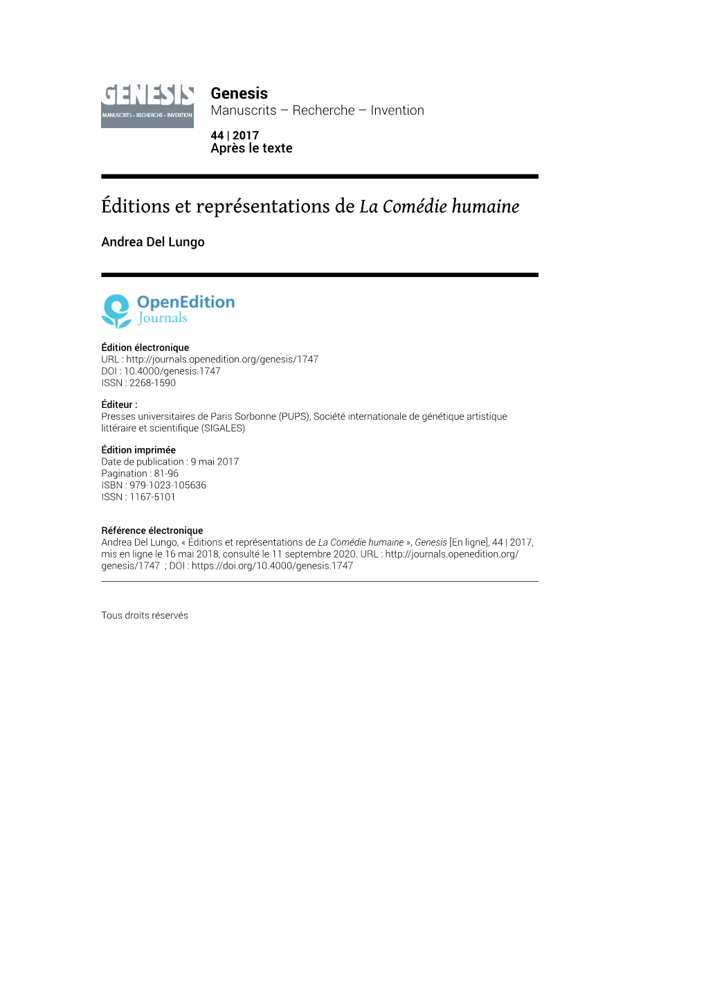 Éditions Et Représentations De La Comédie Humaine