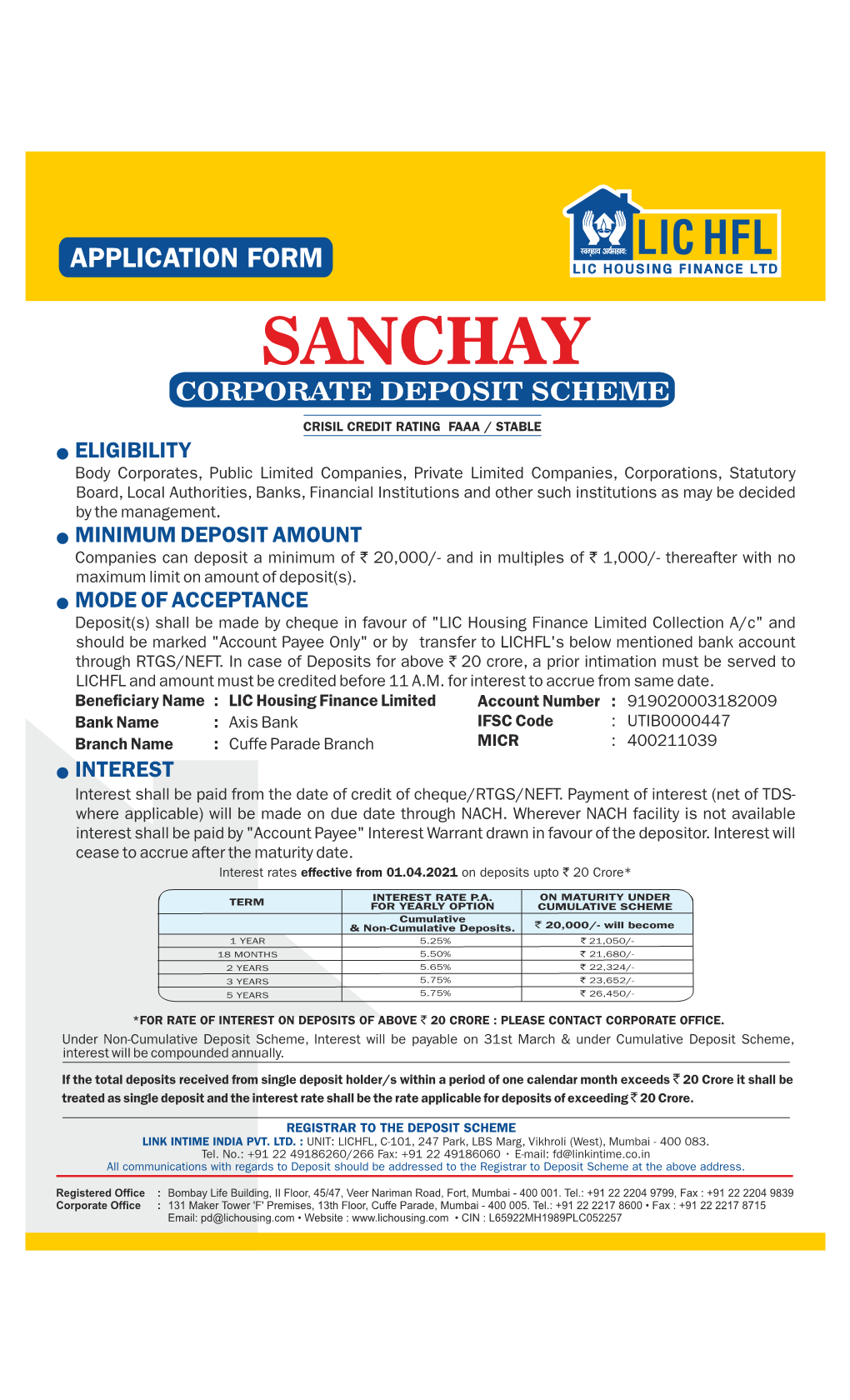 LIC Housing Finance Ltd. Corporate Deposit Scheme