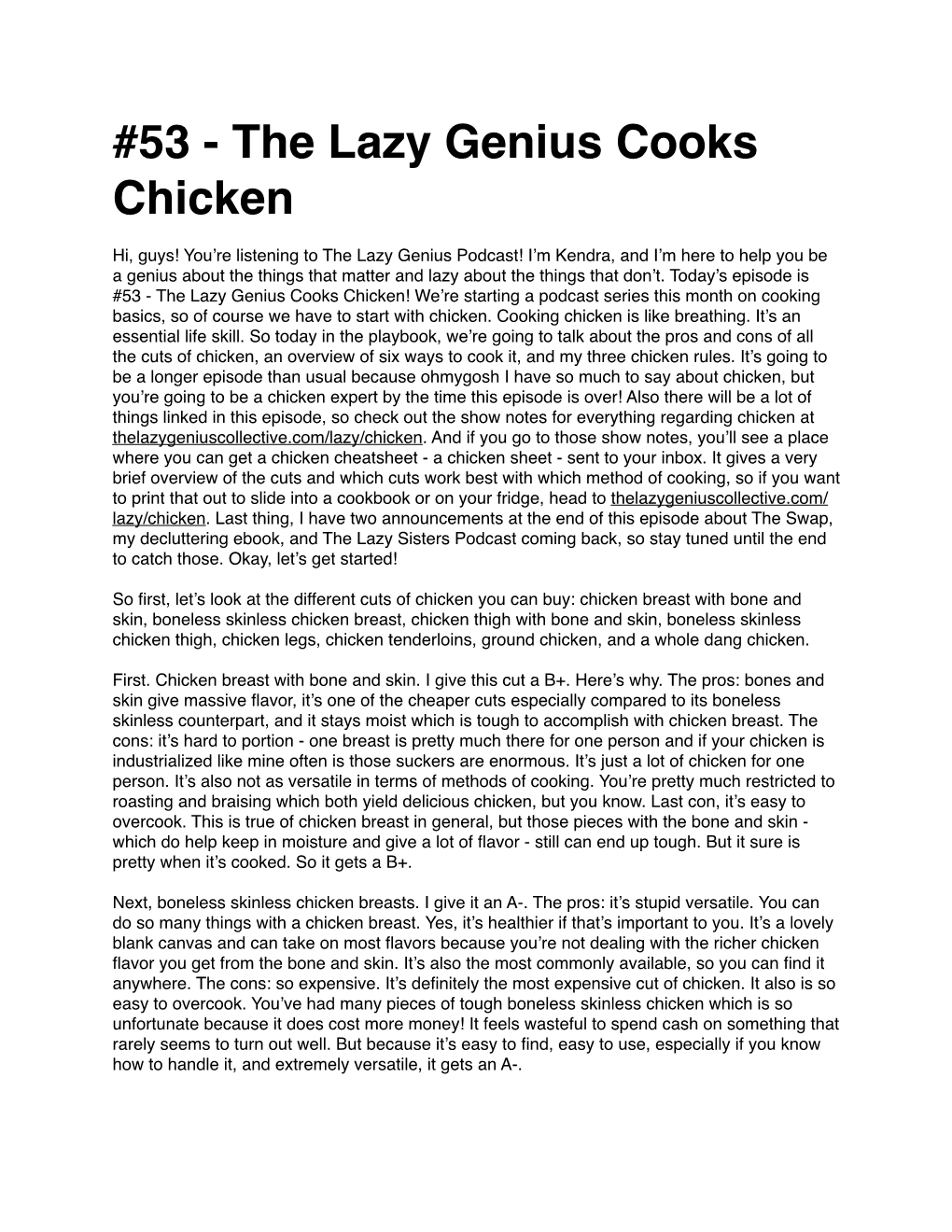 53 - the Lazy Genius Cooks Chicken