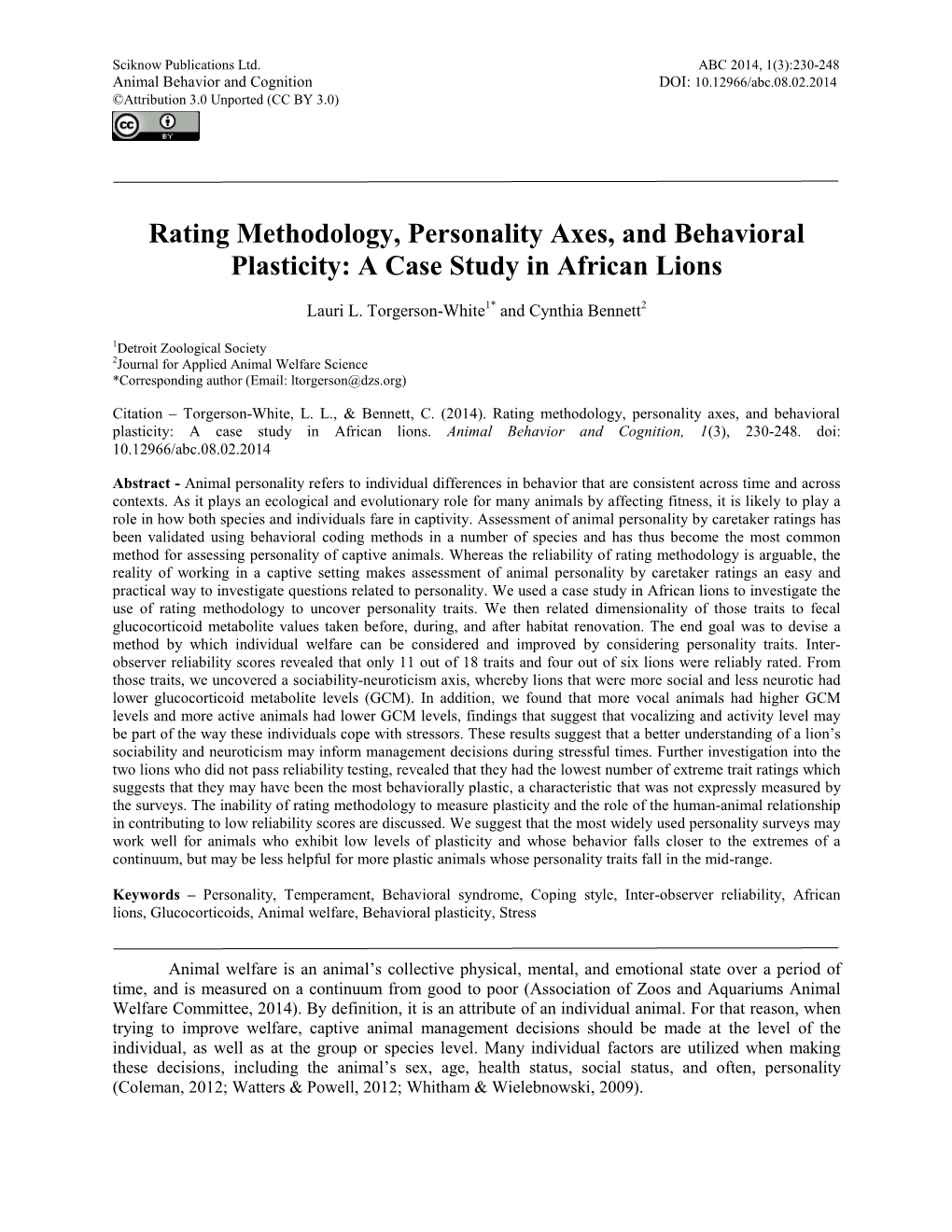 Rating Methodology, Personality Axes, and Behavioral Plasticity: a Case Study in African Lions