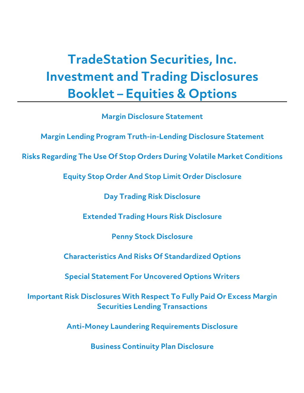 Investment and Trading Disclosures Booklet – Equities & Options