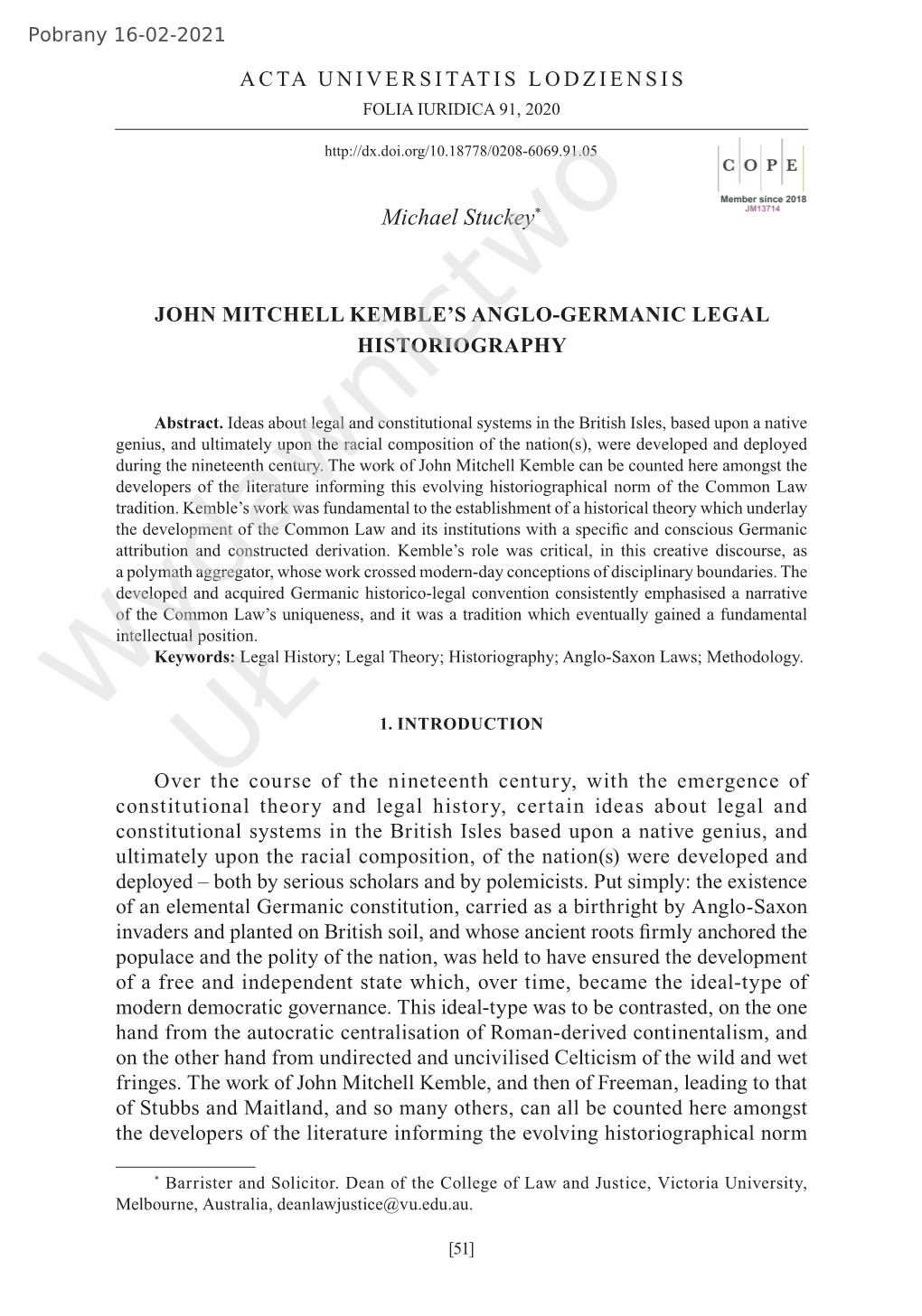John Mitchell Kemble's Anglo-Germanic Legal Historiography