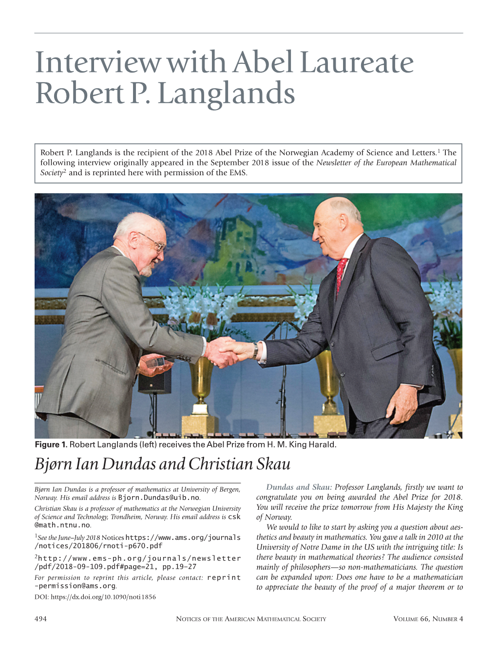 Interview with Abel Laureate Robert P. Langlands