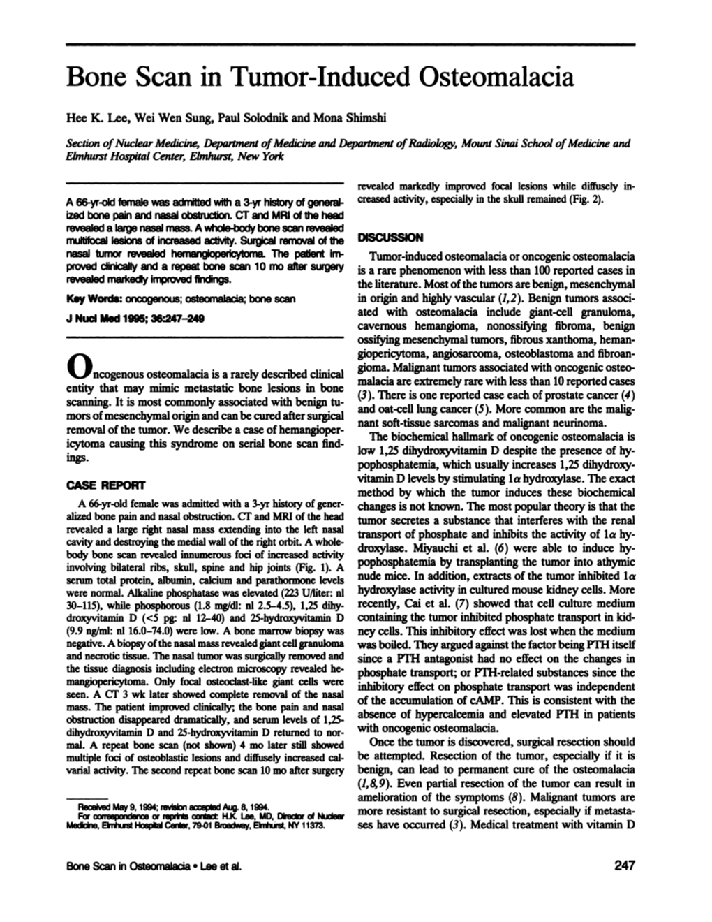 Bone Scan in Tumor-Induced Osteomalacia