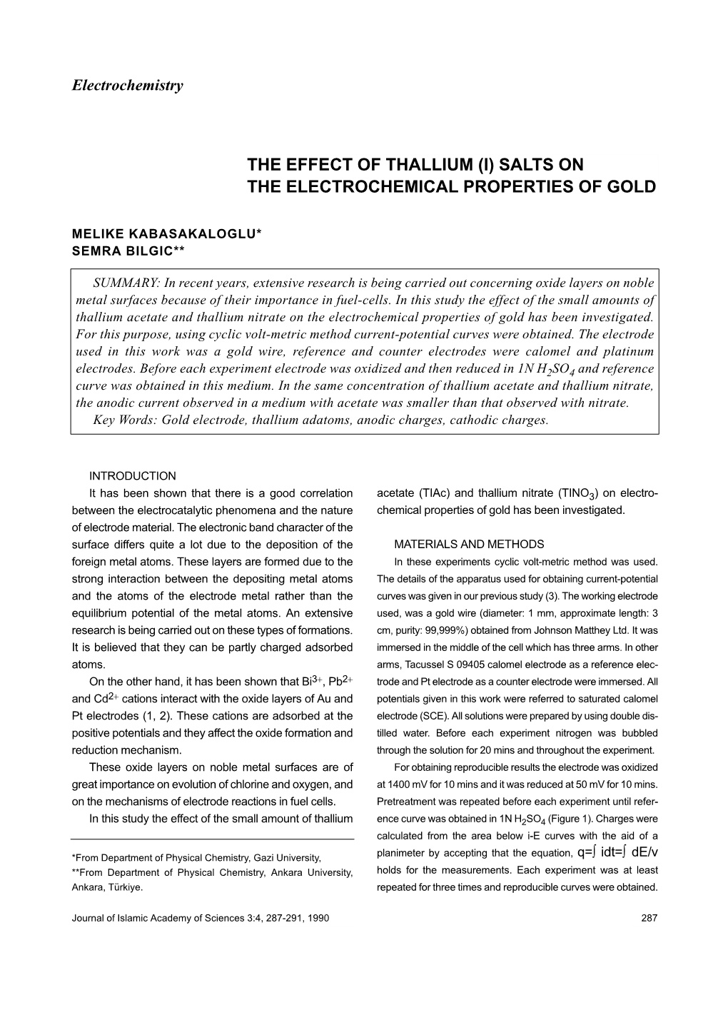 The Effect of Thallium (I) Salts on the Electrochemical Properties of Gold