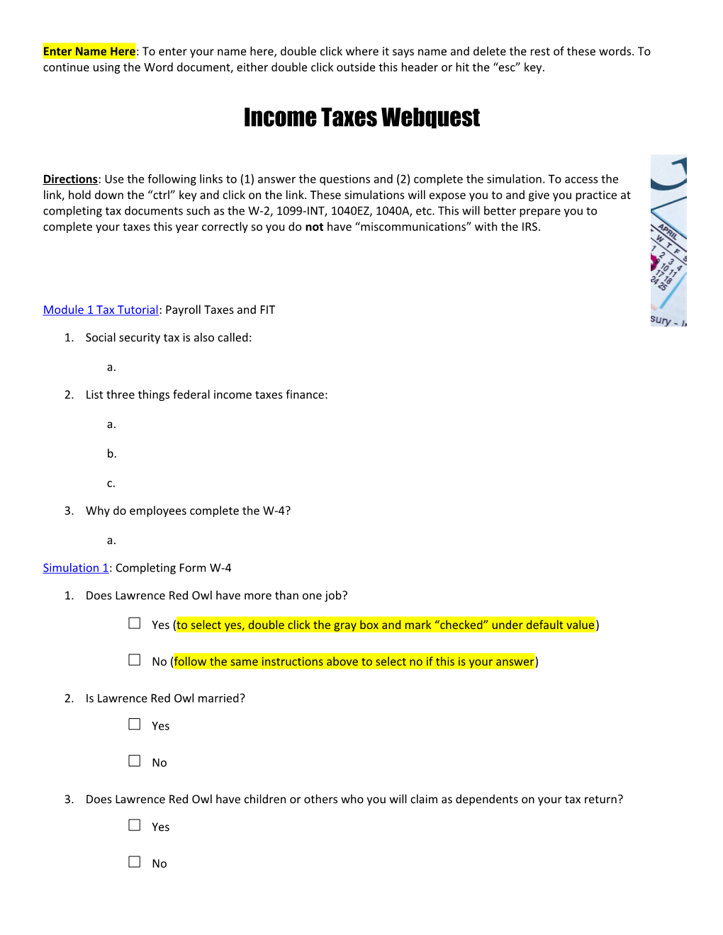 Module 1 Tax Tutorial: Payroll Taxes and FIT