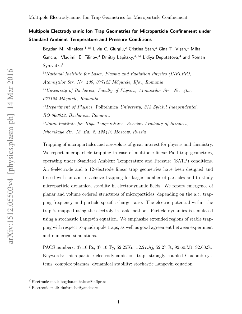 Arxiv:1512.05503V4 [Physics.Plasm-Ph] 14 Mar 2016