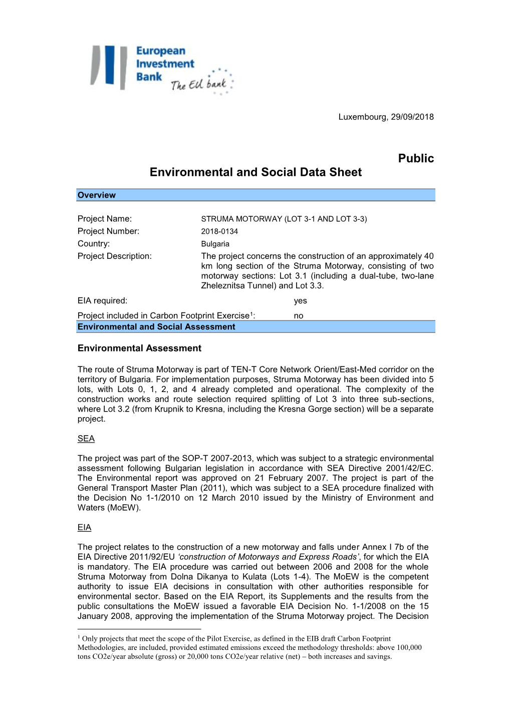 Environmental and Social Data Sheet