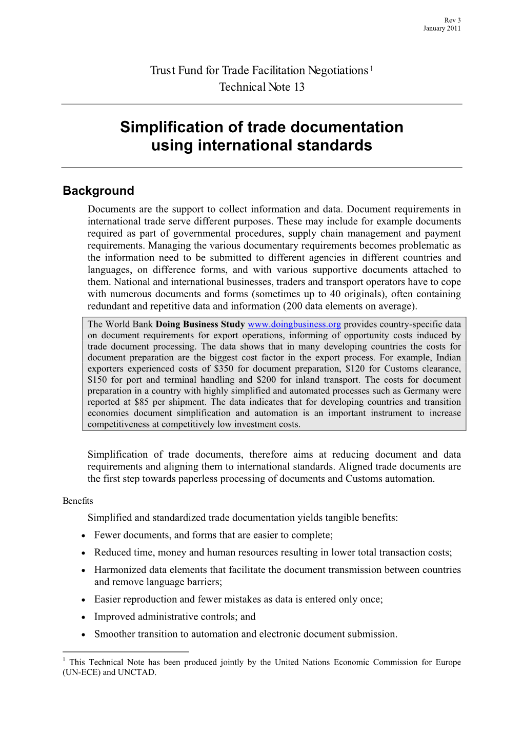 Simplification of Trade Documentation Using International Standards