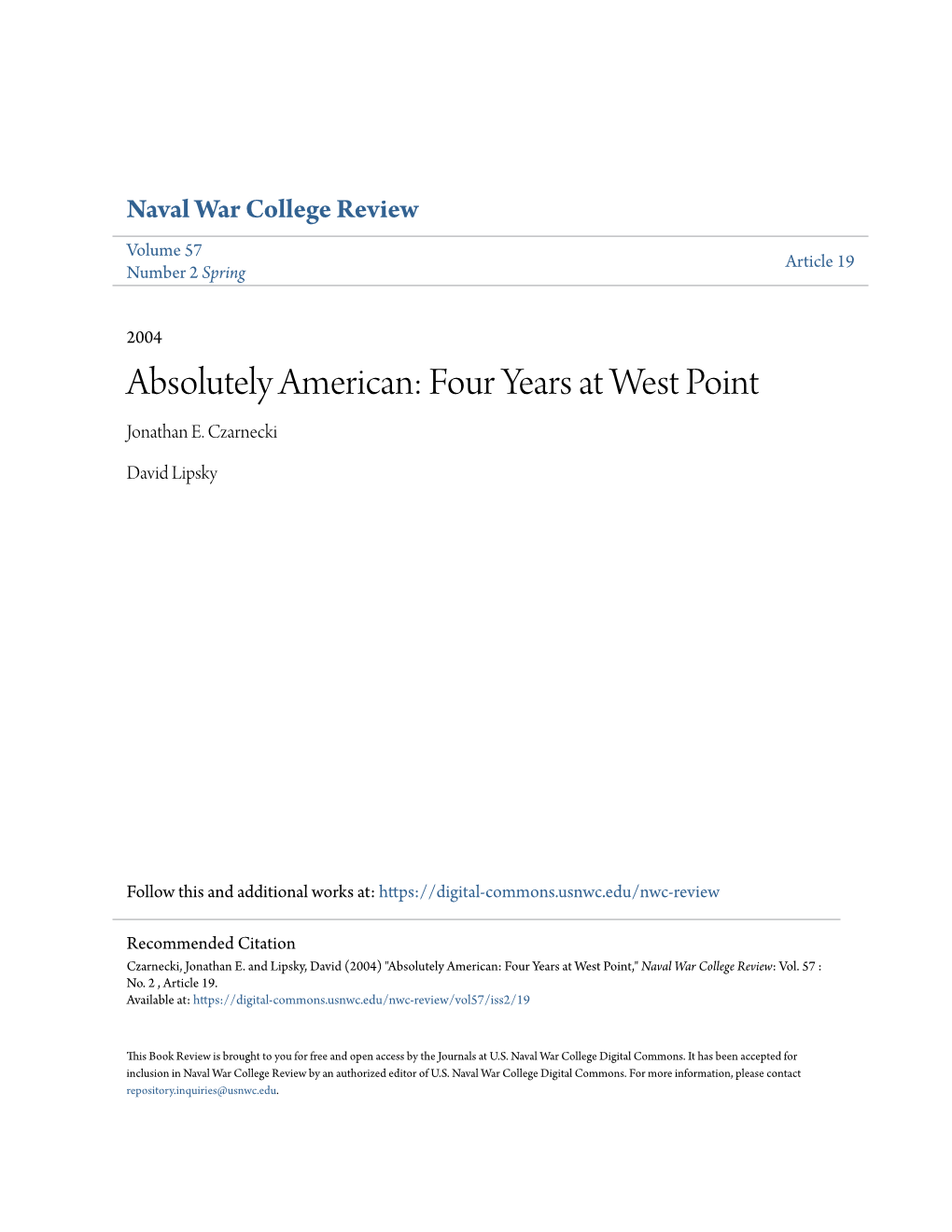 Absolutely American: Four Years at West Point Jonathan E