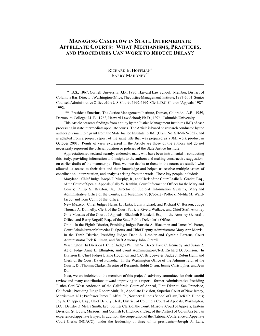 Managing Caseflow in State Intermediate Appellate Courts: What Mechanisms, Practices, and Procedures Can Work to Reduce Delay?