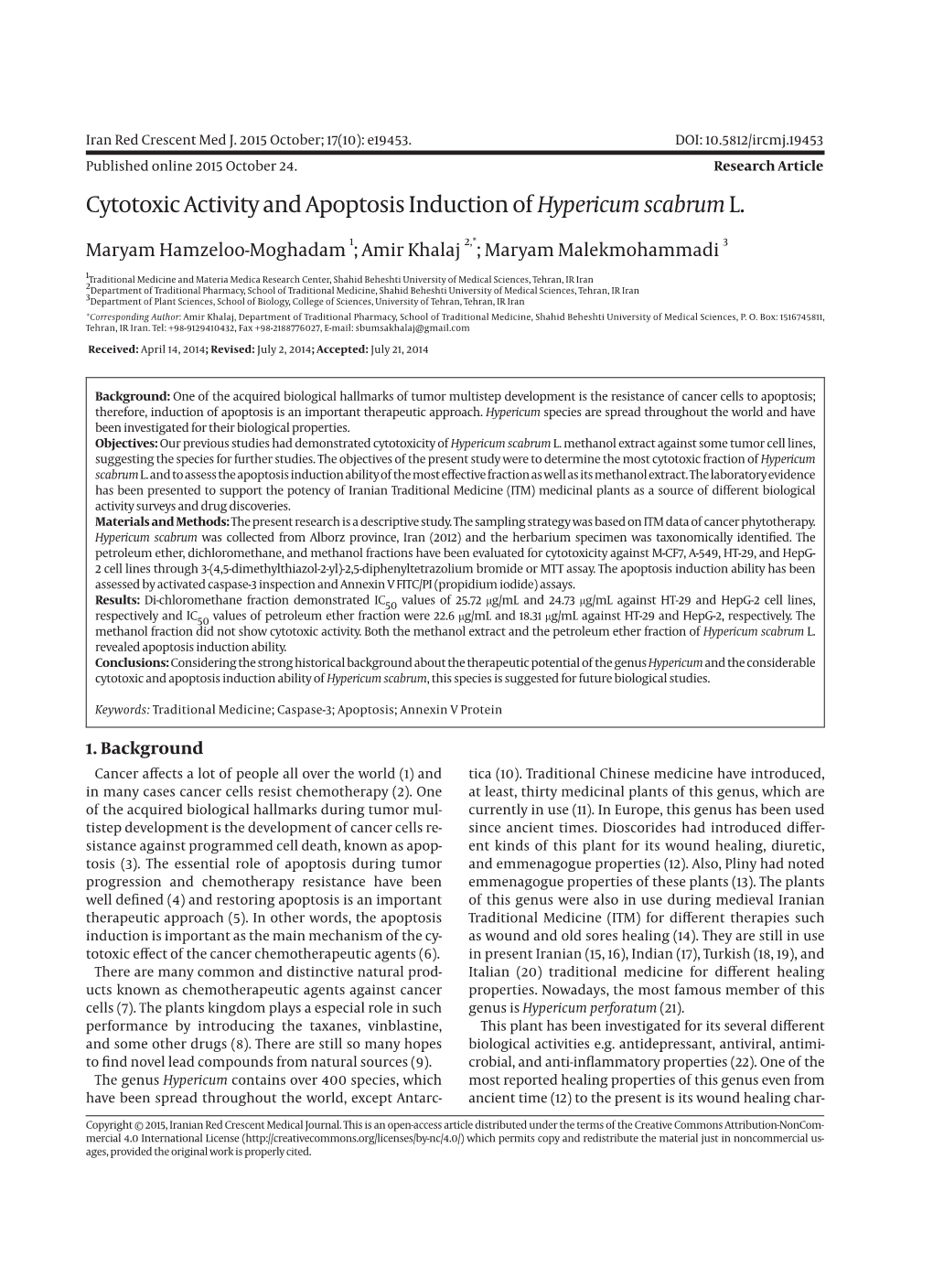 Cytotoxic Activity and Apoptosis Induction of Hypericum Scabruml