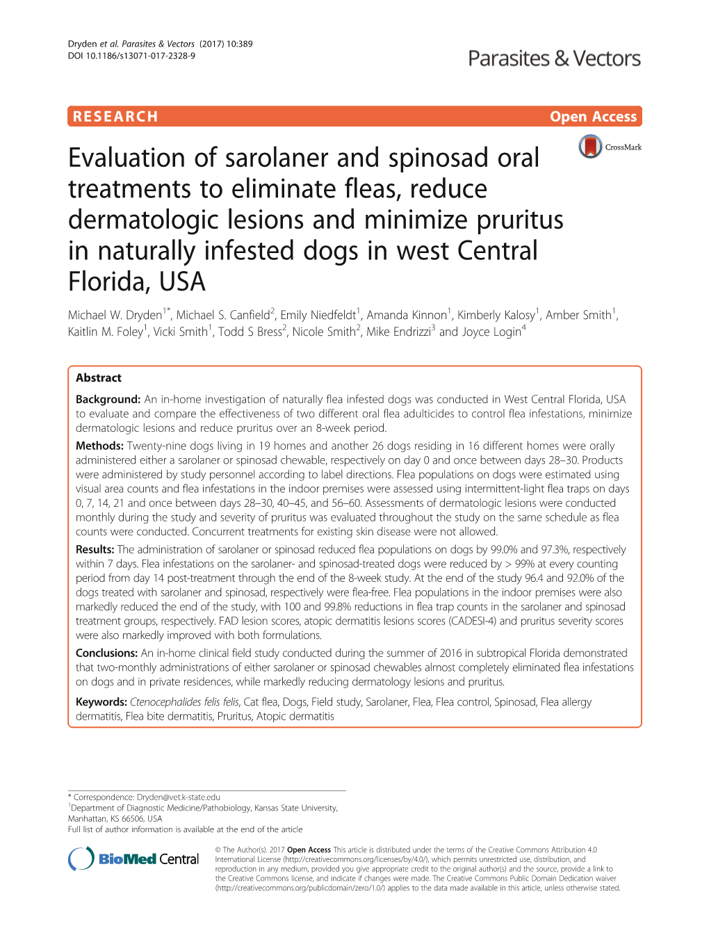 Evaluation of Sarolaner and Spinosad Oral Treatments to Eliminate Fleas