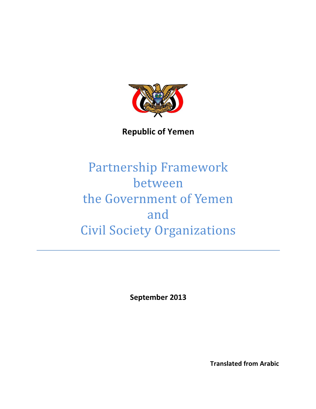 Partnership Framework Between the Government of Yemen and Civil Society Organizations