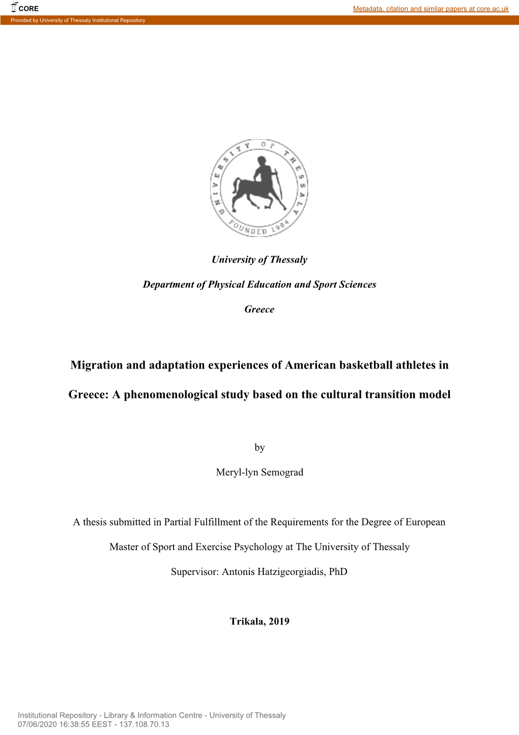 Migration and Adaptation Experiences of American Basketball Athletes in Greece 2