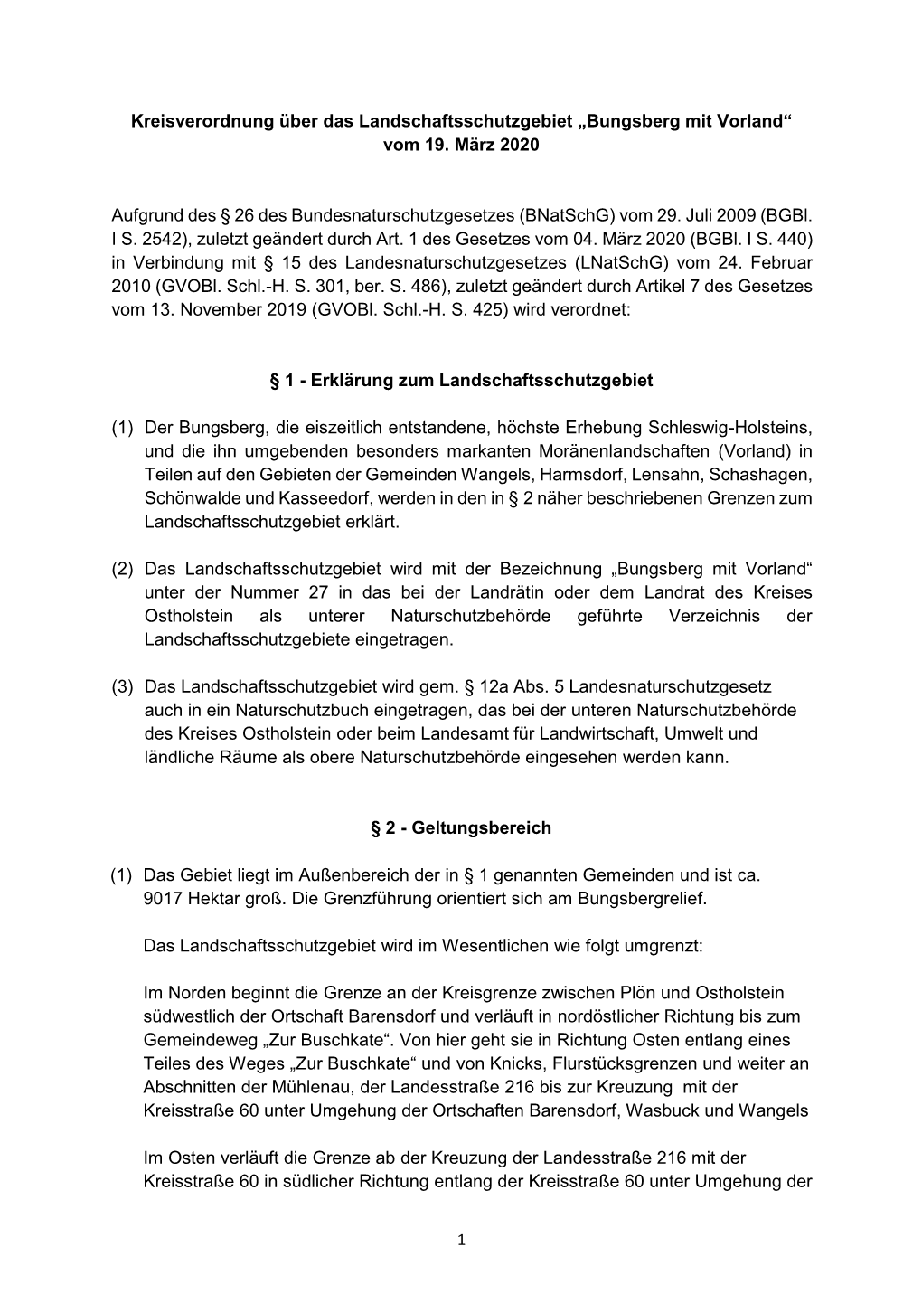 Kreisverordnung Über Das Landschaftsschutzgebiet „Bungsberg Mit Vorland“ Vom 19