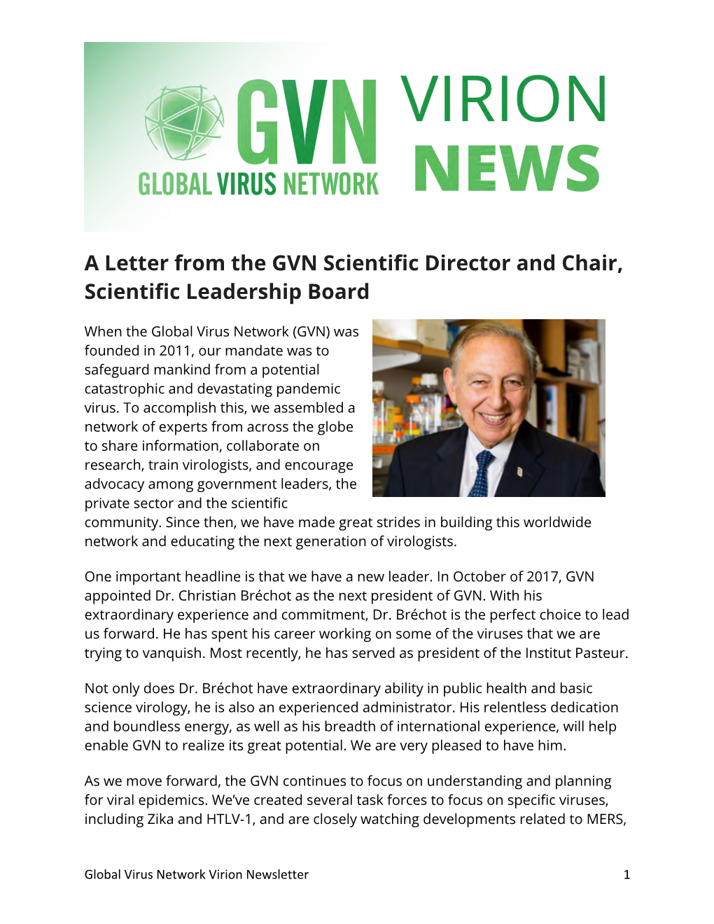 A Letter from the GVN Scientific Director and Chair, Scientific Leadership Board