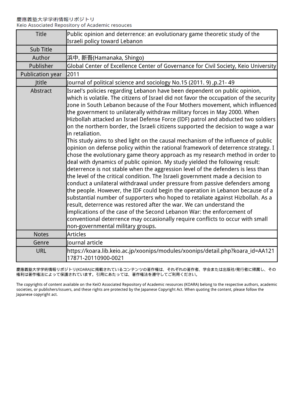 Title Public Opinion and Deterrence