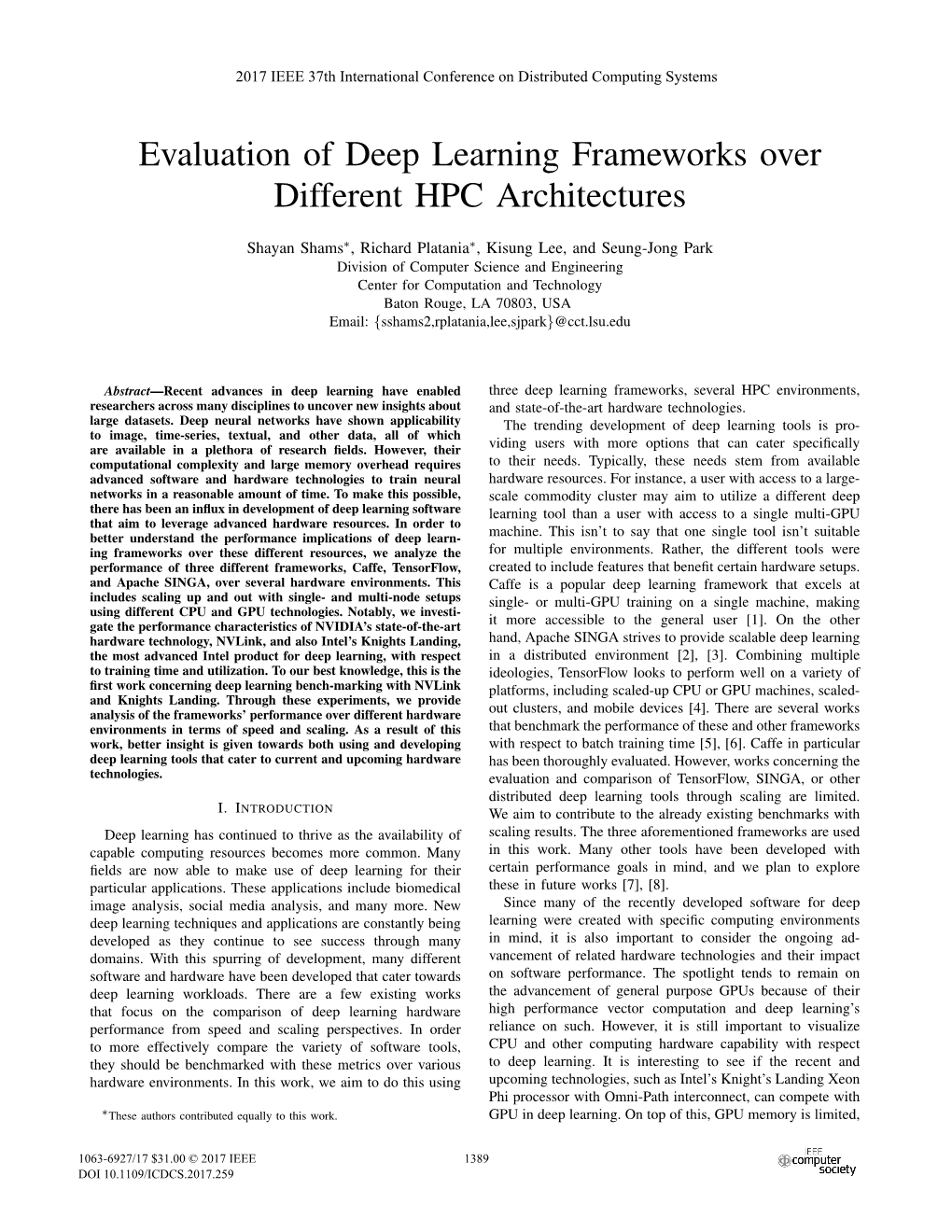 Evaluation of Deep Learning Frameworks Over Different HPC Architectures