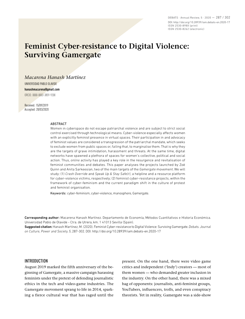 Feminist Cyber-Resistance to Digital Violence: Surviving Gamergate